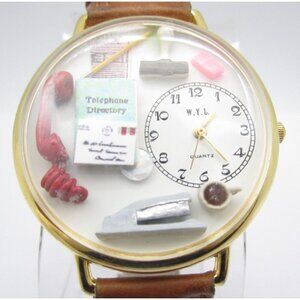 Vtg W.Y.L Office Telephone Staple Quartz Analog 41mm Watch (I17) "New Battery"